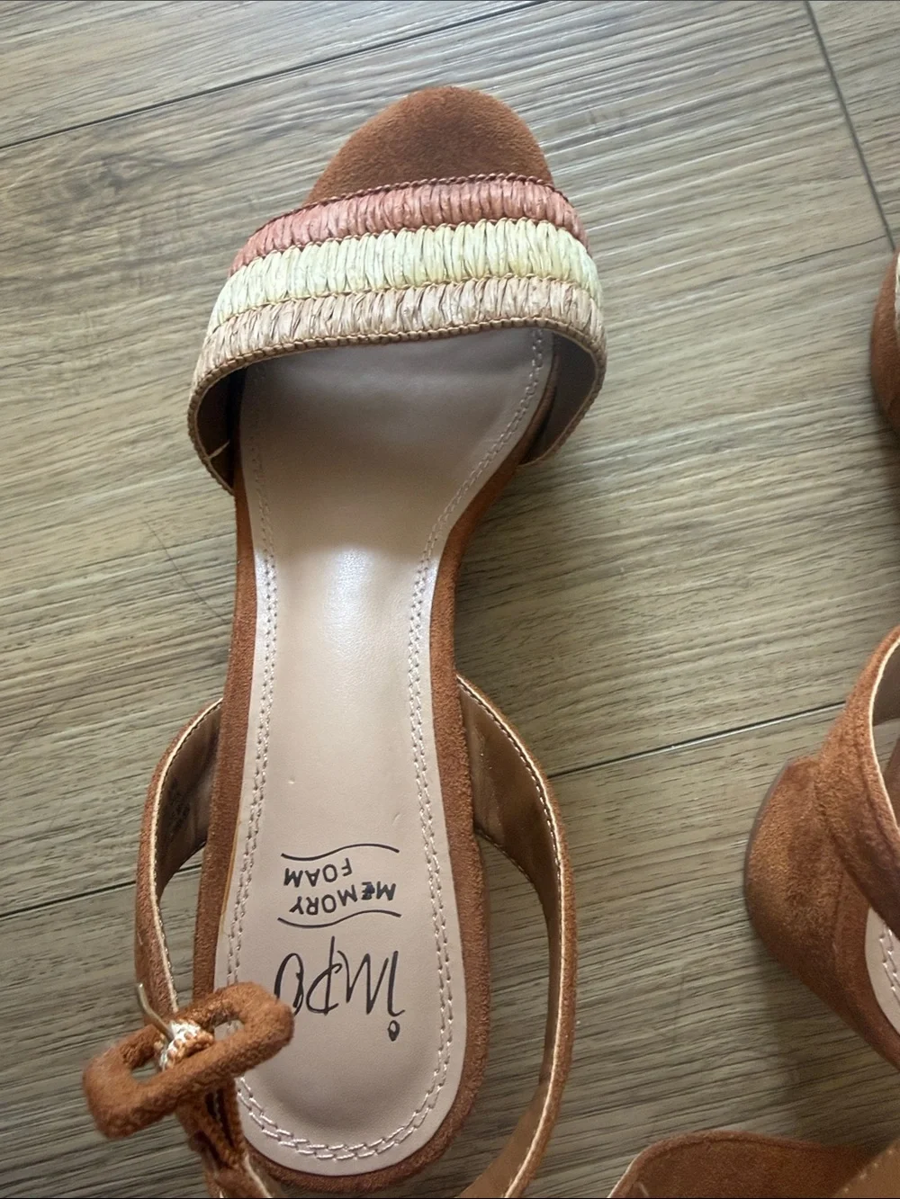 Impo Tan and Natural Raffia Platform Sandals with Ankle Strap